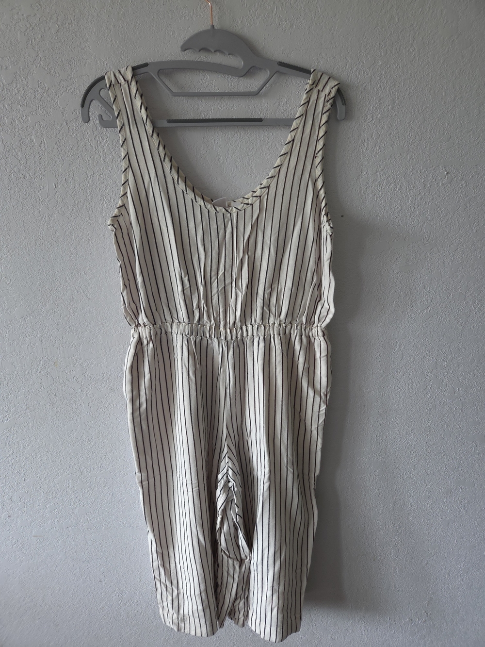 GAP Cream with Black Vertical Stripe Sleeveless Jumpsuit
